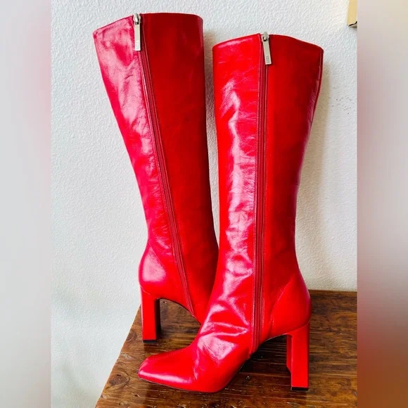 New! Zara Red Leather Knee-High Boots Women’s EU Size 39 - Picture 13 of 13